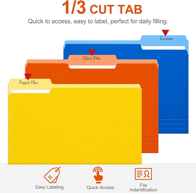 Colored File Folders Letter Size, 18 Pack Rainbow File Folders with 1/3 Cut Tabs, Expandable Manila Folders for Office, School & Home Organization, Fits 8.5” x 11” Documents