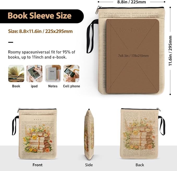 BookFloral Book Sleeve for Book Lovers, Wildflower Book Covers Protector for Paperbacks with Handle Pocket for Reader Bookworm Bookish, Book Club Gifts for Chritsmas, Reading Accessories for Student