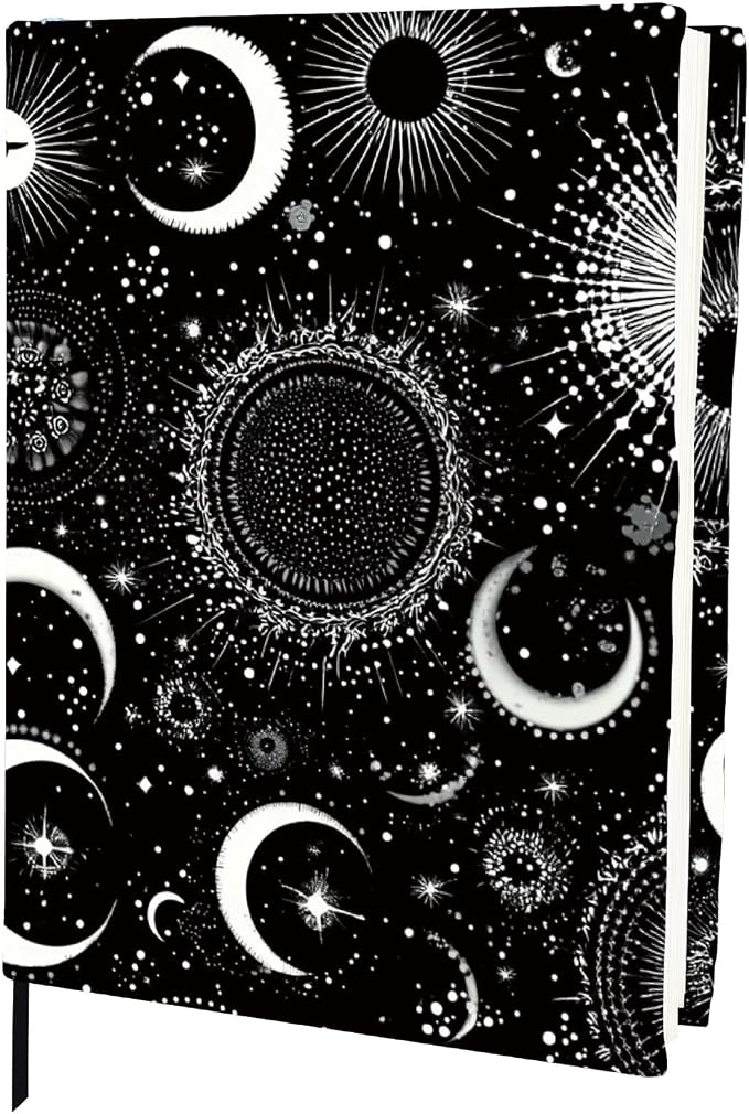 CRASPIRE Moon Stretchable Book Cover Star Black Jumbo Fabric Reusable Washable Large Nylon Book Protector Elastic Notebook Wraps Suitable for Paperbacks Textbook Booknish Hardcover Book Lovers