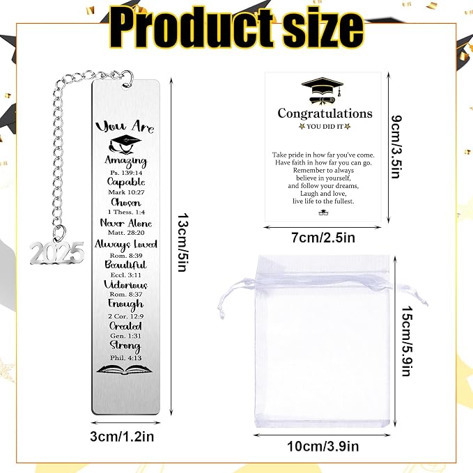 Skyygemm 12 Pcs Graduation Bookmarks Bulk, Metal Christian Graduation Bookmarks Bible Verse Religious Gifts for Him Her College High Middle School Students Grad