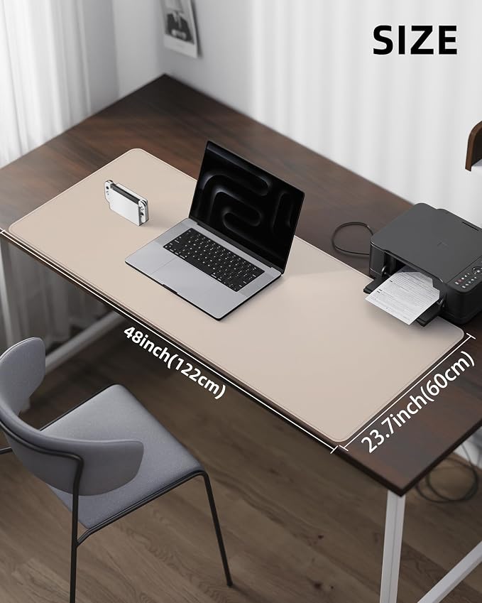 AFIING Extra Large Desk Mat - 48"x 24" Non-Slip PU Leather Desk Pad for Office and Home - Ideal for Large Mouse Pad and Desk Mats on Top of Desks (Beige)