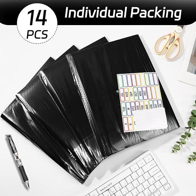 UMETDO 14 PCS Office Accordion File Organizer Bulk - 13 Pocket Plastics Expanding Folder with Tabs - Letter Size Loose Paper Folder for Work School Home, Student Teacher (Pack of 2)