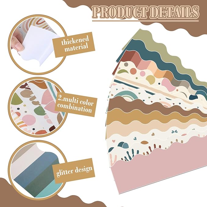 240 Pcs 236ft Holiday Bulletin Board Borders Colorful Rainbow Scalloped Border Trim Bulk Bulletin Decor for Classroom Back to School Decor(Bohemia)
