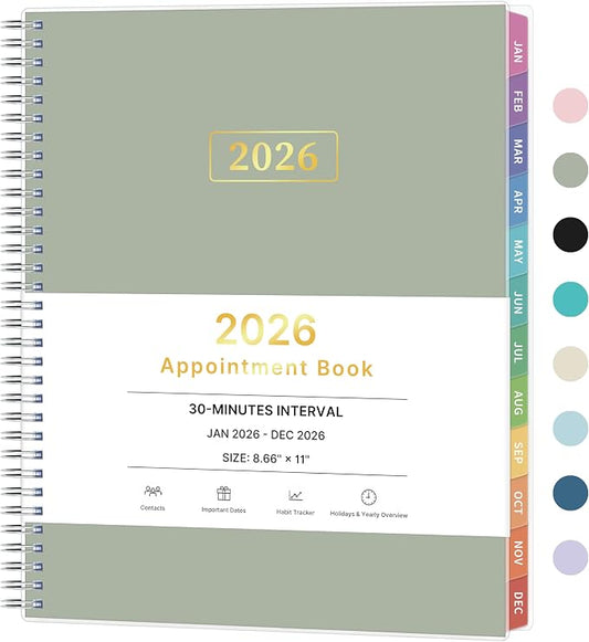2026 Appointment Book, 30 Minutes-Hourly, Weekly ＆ Monthly Calendar Planner 2026, Jan 2026 - Dec 2026, 8.5'' x 11'', 2026 Daily Planner with Tabs ＆Pocket, Flexible Cover, Great for Office, Home, School