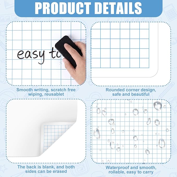Lincia 25 Sheets Double-Sided Dry-Erase Poster Board Sheets: 1" Grid, 24" x 36" Large Whiteboard Paper Rollable for Classroom, Teachers, Office Presentations