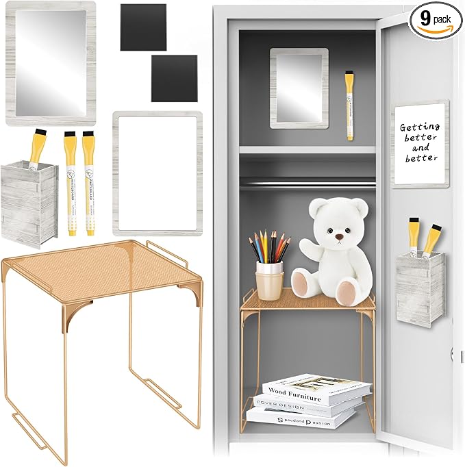 Denylo pro Magnetic Locker Accessories Kit Wood Color Back To School Essentials Locker Organizer Supplies Include Mirror Whiteboard Pen Shelf Pencil Case Magnet back To School Essentials