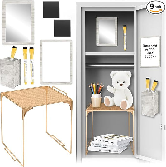 Denylo pro Magnetic Locker Accessories Kit Wood Color Back To School Essentials Locker Organizer Supplies Include Mirror Whiteboard Pen Shelf Pencil Case Magnet back To School Essentials