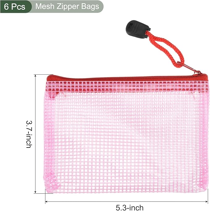 YOKIVE 6 Pack Mesh Zipper Bags, B8 Mesh File Pockets | Plastic Document Pouch, Great for Office Appliances Travel Storage(Red)