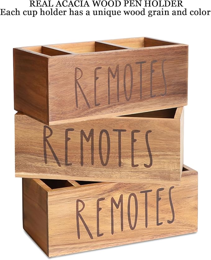 LBEMEY Acacia Wood Remote Control Holder, TV Remote Holder, Remote Organizer for Table,Home,Living room, bedroom for Wooden Remote Box (Brown, L,for 5+ Remote Controls)