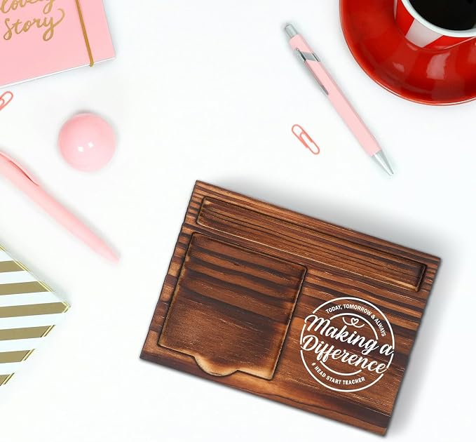 Preschool Teacher Difference Maker Self-Stick Note Pad Holder, Perfect Gift for Early Childhood Educators, Durable and Stylish Desk Organizer, Work Desk Retro Note Pad Holder SDZ306