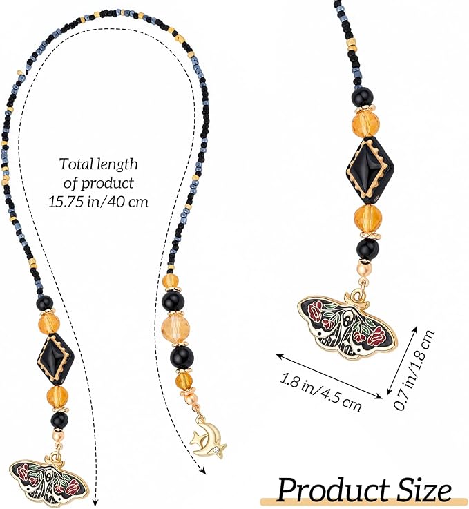 Vintage Moth Moon Beaded Bookmark - Gothic Fantasy Beads Book Mark for Women & Men, Unique Dark Academia Accessories Bookish Gifts for Booklovers Students Teachers