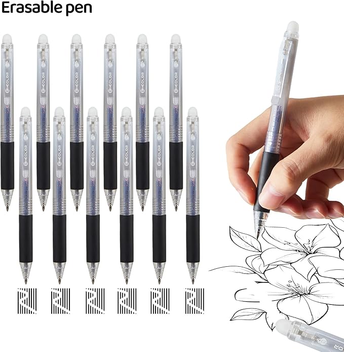 12Pcs Retractable Erasable Gel Pens Clicker,Fine Point 0.7mm Smooth Writing Pens,For Writing Journaling Taking Notes School Office Home. (12Black)