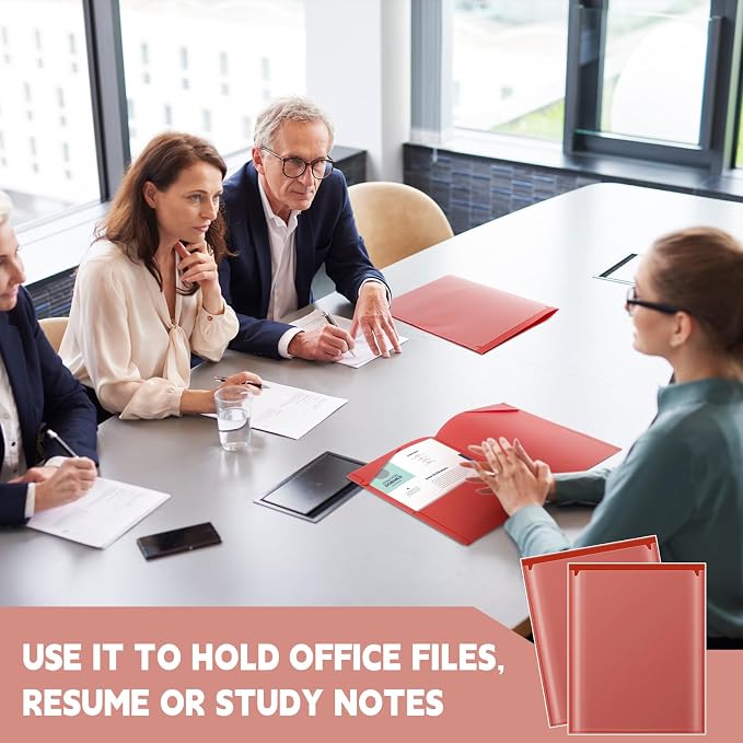 Henoyso 36 Pack Red Plastic Folders with Clear Front Pockets Heavy Duty File Folders with 2 Pockets and Card Slot for Student Communication School Office Presentation Report