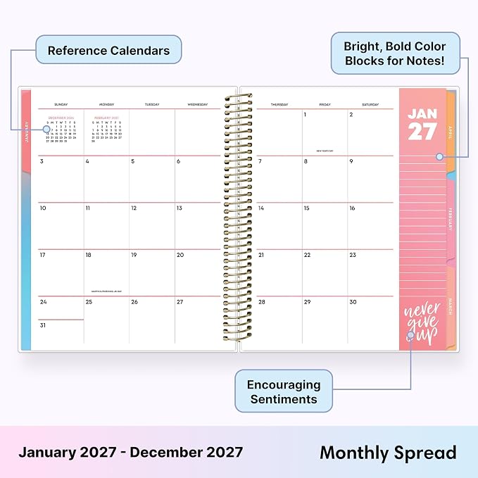 Blue Sky Livewell 2027 Weekly and Monthly Planner Calendar, January 2027 - December 2027, 7" x 9", Flexible Cover, Durable Twin Wire Binding, Colorful Pages, Storage Pocket, Includes Stickers, Magenta