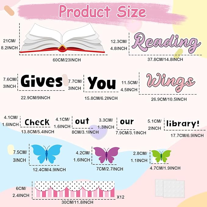 Reading Bulletin Board Set Reading Gives Your Imagination Wings Classroom Decoration Motivational Colorful Butterfly Paper Cutouts for Back to School Nursery Library Door Wall Decor Supplies