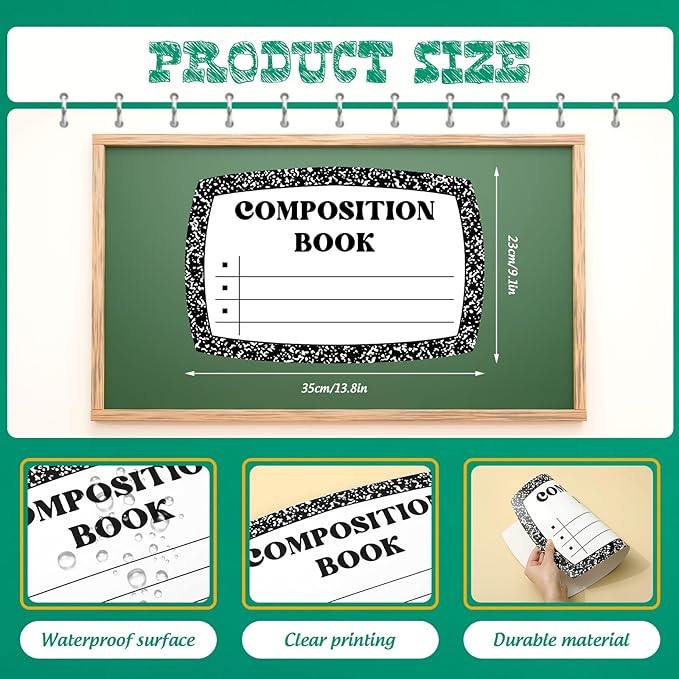 Whaline 4Pcs Composition Book Bulletin Board Paper Classroom Decorations White Black Composition Notebook Cover Paper for Back to School Decorative Supplies