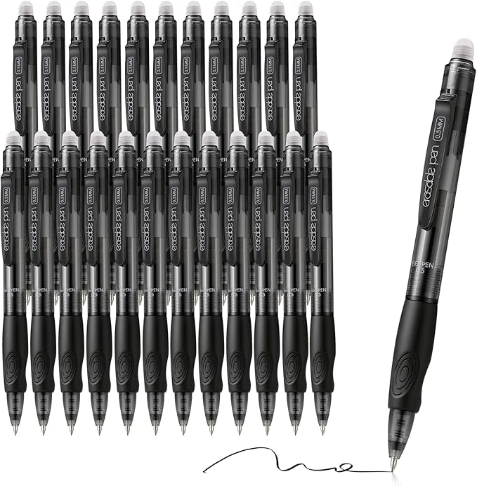 EUSOAR Black Erasable Pens, 24 Pack Eraser Pen Fine Point (0.5mm) Comfortable Grip, Retractable Gel Ink Pens Clicker Make Mistakes Disappear for Scheduling Appointments Planner Sketching