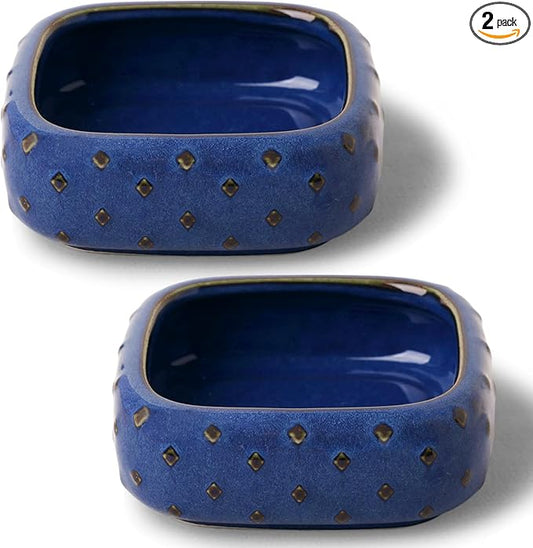 Ceramic Paper Clip Holder, Set of 2 Square Binder Holder Paper Clamp Dispenser Organizer, Desktop Accessories, Office Decor (Vintage Blue)