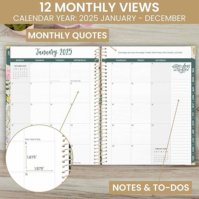 bloom daily planners 2025 Planner HARDCOVER (8.5" x 11") Calendar Year Day Planner (January 2025 - December 2025) - Passion/Goal Organizer - Monthly & Weekly Inspirational Agenda Book - Garden Party, Beige