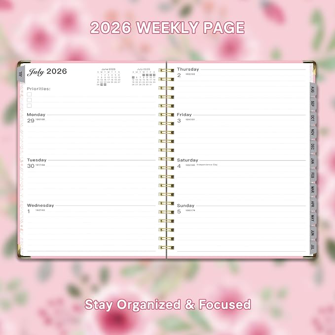 Planner 2026-2027, Weekly and Monthly Academic Planner, Jul 2026 - Jul 2027, 8.5"x11" Large Hardcover Daily Planner Calendar with Tabs for Women, Year Planning Agenda for Teacher and Student (Pink)