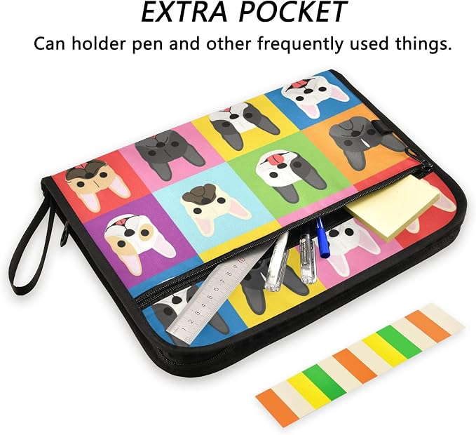 13 Pockets Expanding File Folder French Bulldog Pop Art with Sticky Labels Accordion File Folder Document Organizer Letter Size A4 Papers Expandable File Keeper