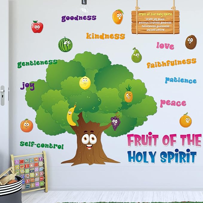 Pajean Fruit of The Spirit Decor Classroom Tree Bulletin Board Decorations Christian Religious Classroom Decor Bulletin Board Tree Cutouts for Elementary School Teacher Supplies