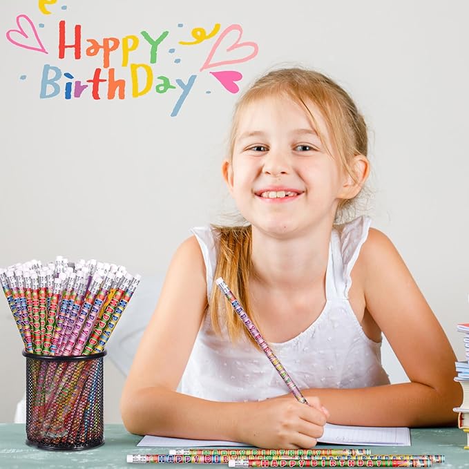 Birthday Pencils, 120 Count, Wood, Multicolor, Happy Birthday Pencil for Students & Teachers, Party Favors