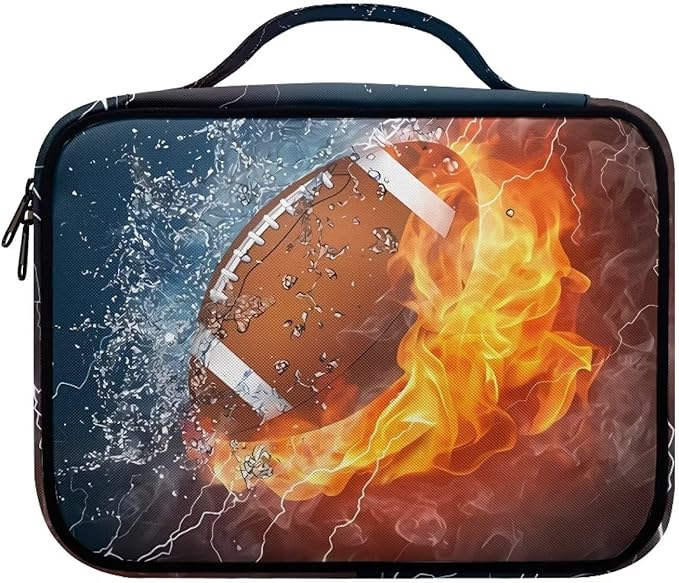 Ice Fire Rugby Football Printed Bible Covers for Men Large Size Bible Tote Bag Bible Carrying Case Bible Book Protective Bag with Handle and Zippered Pocket Church Accessories