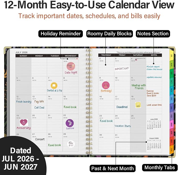 Academic Planner 2026–2027, A4 Hardcover Weekly Monthly Planner, Large 8.5" x 11" School Year Planner July 2026 to July 2027, with Bookmark, Pocket Folder and Sticky Notes, ‎Grounded Magic
