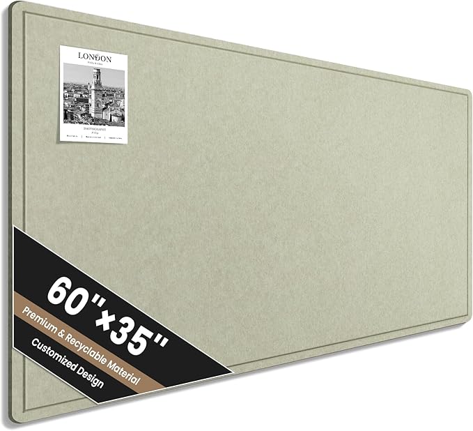 Large Bulletin Board, 60 X 35 Inches Felt Cork Board with 40 Pushpins, Foldable Felt Notice Pin Board Photo Display Board with Self-Adhesive Tape for Office Home School (Sage, 60x35 inch)