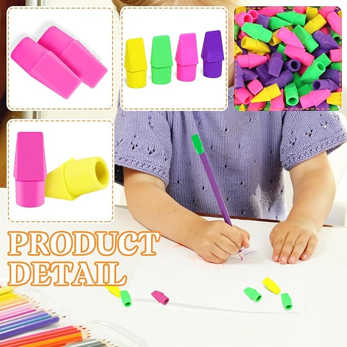 PRALB 200PCS Multicolor Pencil Top Eraser Bulk Caps for Pencils,Chisel Shape Erasers Toppers for Party Favors Games Prizes, Pencil Top Erasers Cap for Home School Classroom Office