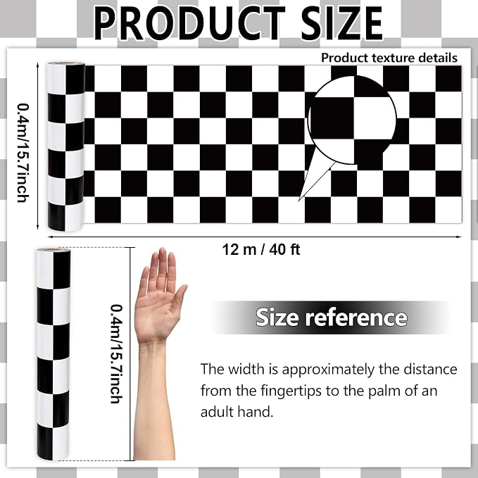 Black Checkered Bulletin Board Roll Reusable Waterproof Erasable Black White Retro Bulletin Board Roll Checkered Flag Non-Woven Fabric Background Poster for Classroom Decor Wrapping Craft 15.7" x 40ft