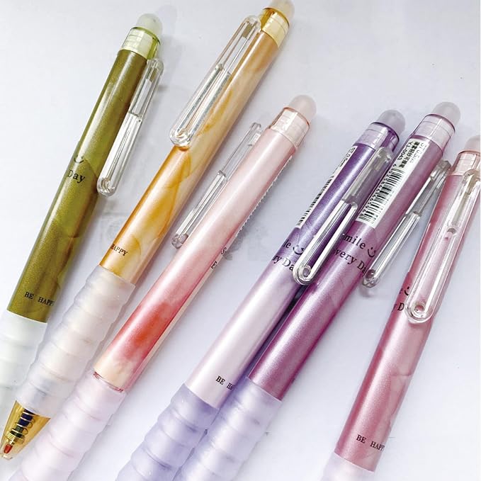 MOZXIRZ 6 Pcs Erasable Gel Ink Pens Retractable Pens 0.5mm Blue Ink Pen Office School Supplies Cute Aesthetic Pen (Blue Ink-Colorful)