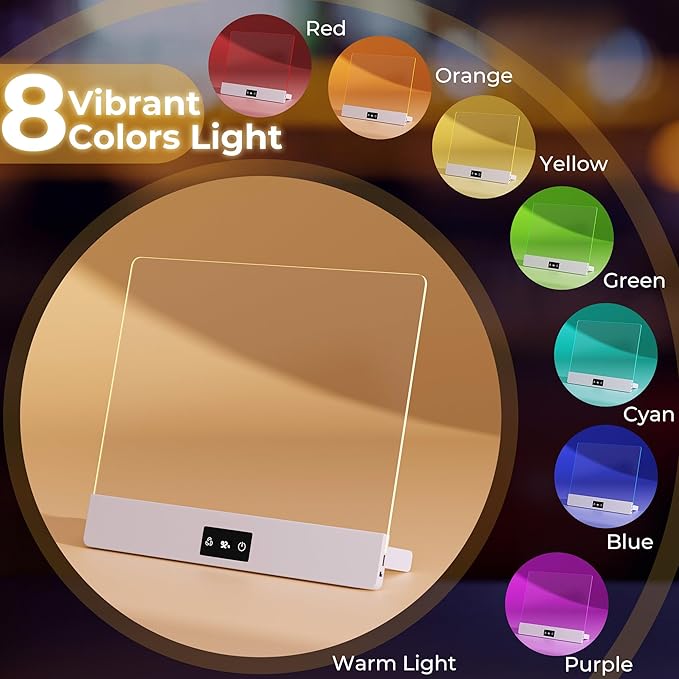 Bawaslom Rechargeable Doodle Glow LED Drawing Board for Kids,11.8"×10.3" Magic Neon Light Up Drawing Tablet,8 Colors & 4 Modes,Built-in Stand Note Board,Creative Toys Gifts for Girls & Boys,White