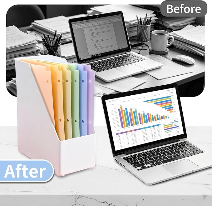 Plastic Folders with Pockets, 3 Hole Punched for 3 Ring Binder, 12 Pack Pastel File Folders, 1/3 Cut Index Tabs for Quick Find, Heavy Duty File Folders, Letter Size for School