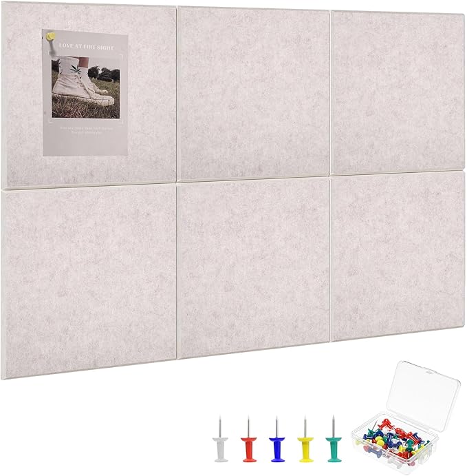 Large Cork Board 36" x 24", 6 Pack Felt Bulletin Board with 30 Pushpins, Cork Boards Alternative with Self-Adhesive Strips, Felt Wall Tiles Pin Boards for Walls Office Home School Decor-Light Tan
