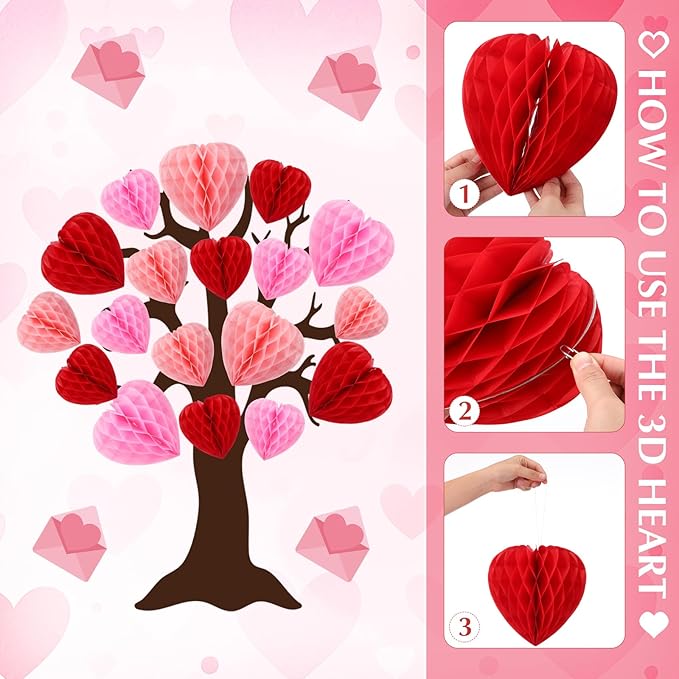 Fuutreo 53 Pcs You are Loved Tree Bulletin Board Classroom Decorations Set Heart Honeycombs Cutouts with Glue Points Envelope Pink Bulletin Border for School Home Wall Wedding Indoor Supplies