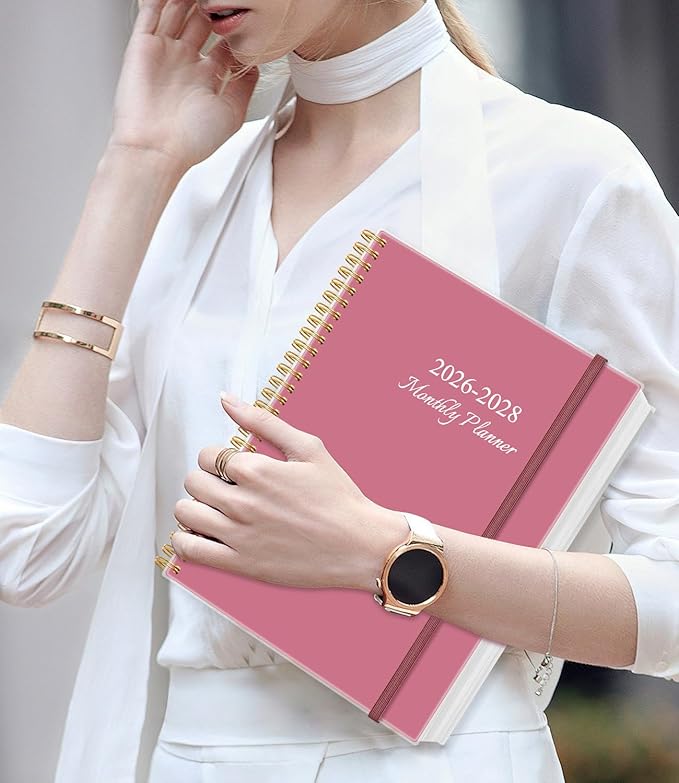 2026-2028 Monthly Planner, 3 Years Calendar from April 2026 - December 2028 with Spiral Binding, Inner Pocket, Elastic Closure, 33 Month Planner for Home | School | Office, 8.5" x 11", Pink