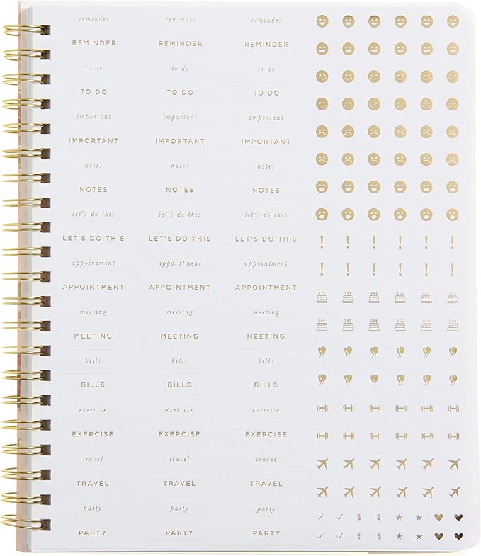 russell+hazel 2025-2026 Weekly Planner, Spiral Bound Blush Floral with Gold Foil Details, 9.1" x 11.2", July 2025 - June 2026, Features 15 Monthly Spreads, 1-Count