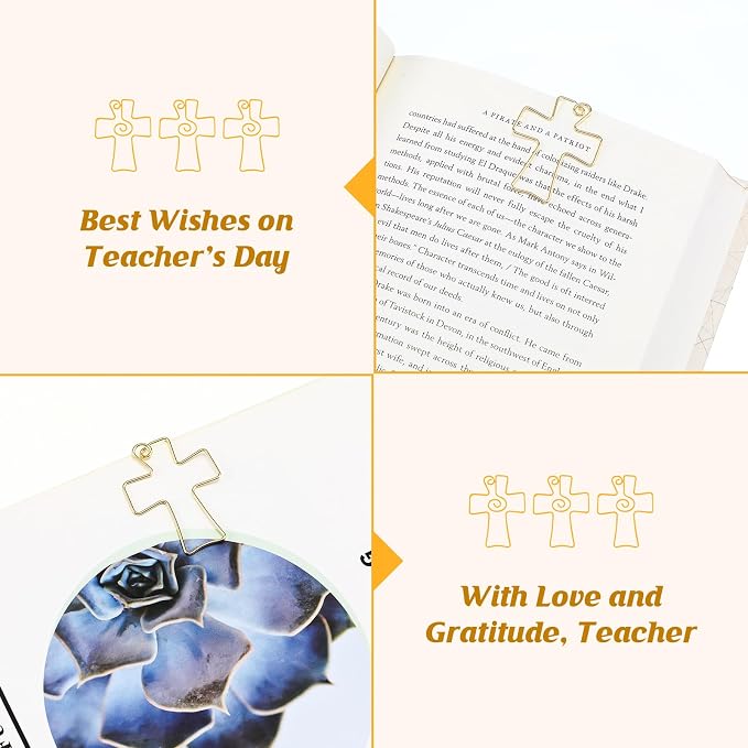 Skyygemm 12 Sets Religious Teacher Appreciation Gifts Cross Paper Clips for Bible Christian Bookmark Thank You Teacher Gift for End of Year Gifts Graduation Sunday School Party Supplies