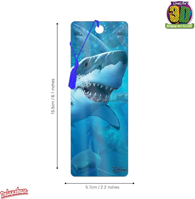 3D LiveLife Bookmark - Great White Delight from Deluxebase. Cute Lenticular Shark Page Marker. Animal Themed Accessories for Book Lovers. Small Gifts for Men, Women, Writers and Teachers.