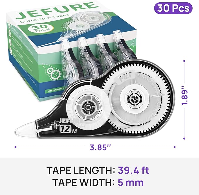 30 Pcs Correction Tape, 39.37 Ft White Wrong Out Tear-Resistant Bulk, Instant Corrections Easy to Use Applicator for School, Office, Note Taking, Journal (Tape Width 0.2 in，Clear)