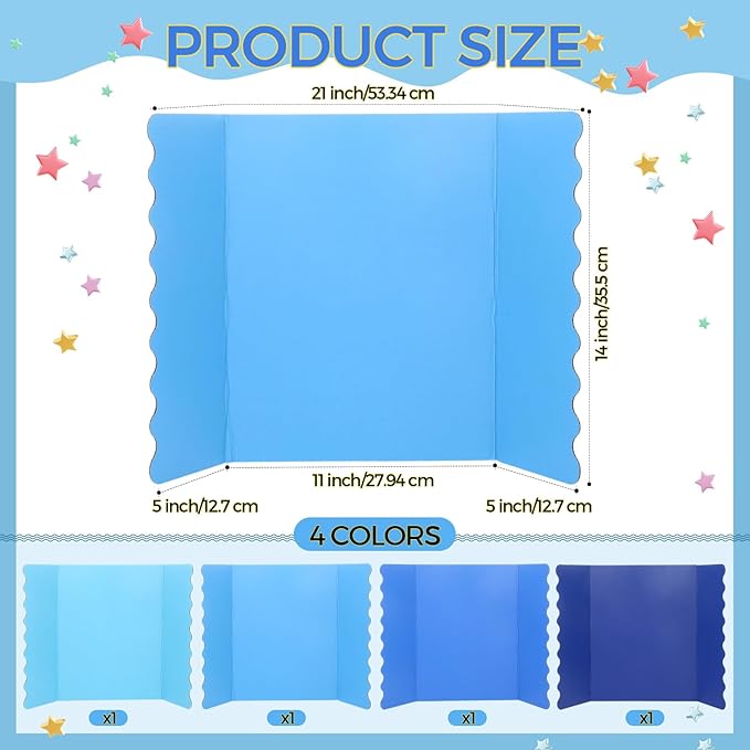 Mooliwe 4 Pack 21" x 14" Trifold Poster Board Tri Fold Poster Boards Foldable Corrugated Business Presentation Display Paper Boards for Science Fair Events, School Projects, Exhibitions(Blue Tones)