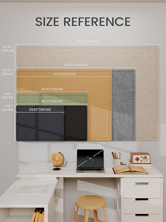 Fluxynara Bulletin Board, 35" x 17.5" Cork Board Alternative with 12 Safe Removable Adhesive Tabs, Foldable Felt Pin Board for Home Office, Classroom, Bedroom,Entryway for Walls—Sage