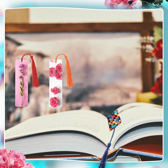 50 Sets Sublimation Blank Bookmarks, DIY Blank Aluminum Metal Bookmarks with Clear Bookmark Sleeves Tassels and Self-Sealing Bags for Crafts Birthday Reading Back to School Supplies