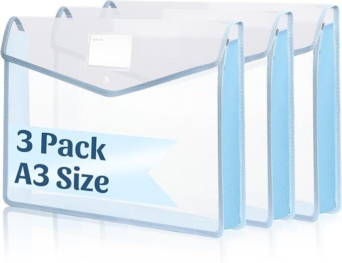 11 x 17 Inch Expandable Tabloid Size Document Folder with Label A3 Plastic Folders for Documents Expanding File Wallet Envelope Size (3, Blue)