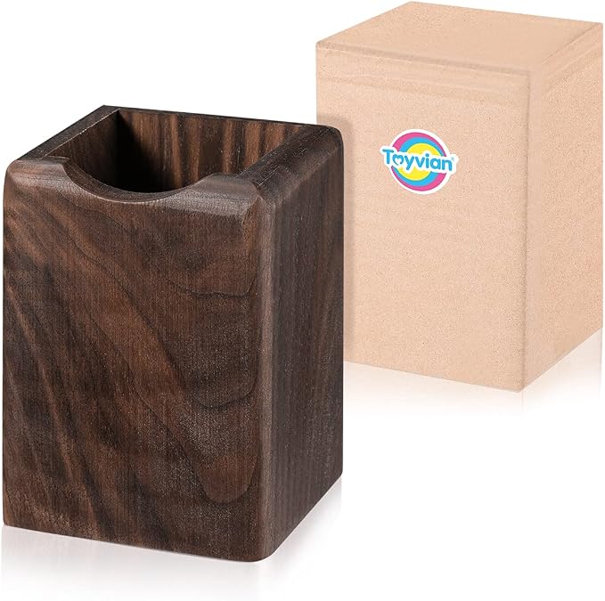 Toyvian Wooden Pen Box Multiple-Use Desk Organizer Eco Natural Wood Storage Box (Black Walnut)