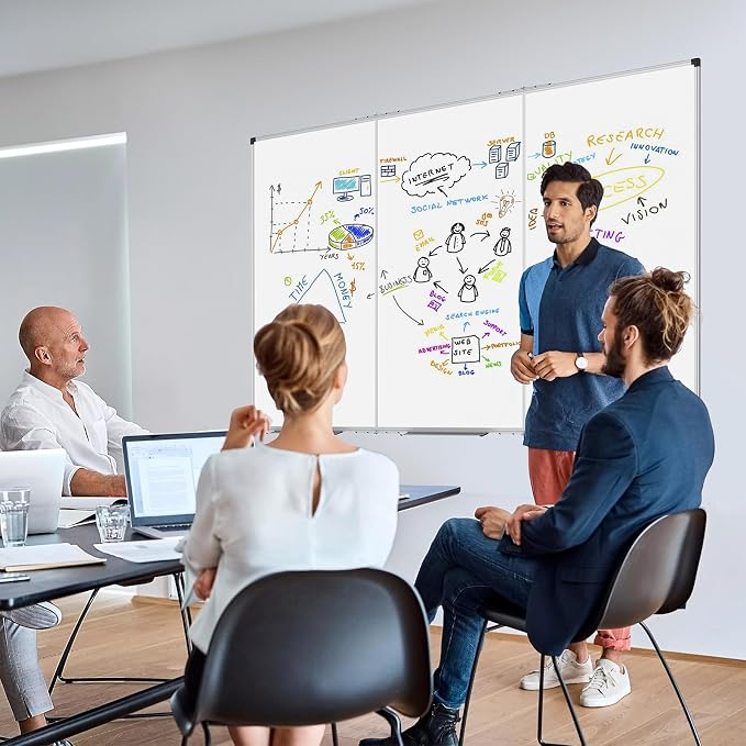 XBoard Extra Large Magnetic Whiteboard 118 x 48 Inch, 10' x 4' Oversized Foldable Dry Erase White Board for Wall with Marker Tray | Aluminum Frame