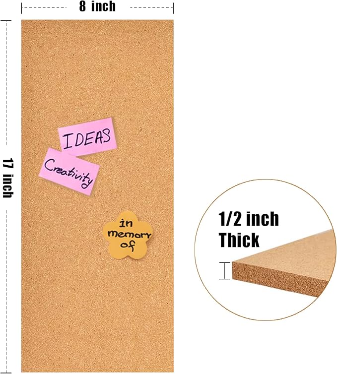 17x8 Cork Board Tiles Bulletin Board, 1/2" Thick Self-Adhesive Cork Boards for Walls, Cork Tiles Vision Board for Home, Office, School, Bulletin Board Decorations(12mm,2pc)