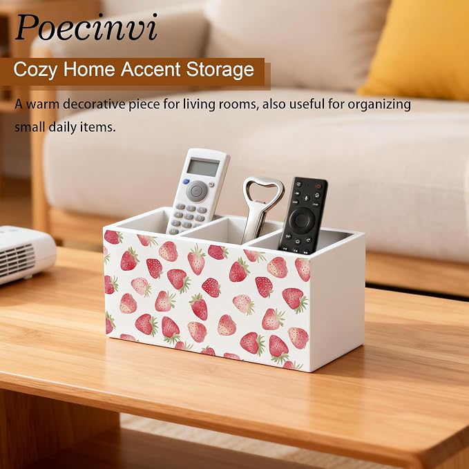 Watercolor Strawberry Pen Holder for Home Office Desk, Strawberry Lovers Gifts, Coquette Girly Fruit Aesthetic Wooden Box Sign Pencil Holder for Desk Shelf Organizer